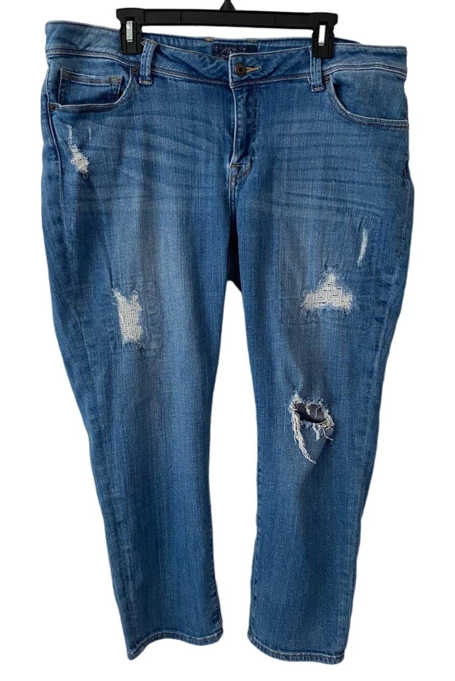 Lucky Brand Everyday Casual Mid Rise Blue Georgia Boyfriend Jeans 18W Distressed